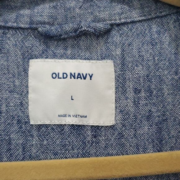 Old Navy Linen Full Zip Lightweight  Blue Jacket, Size LARGE - Picture 2 of 6